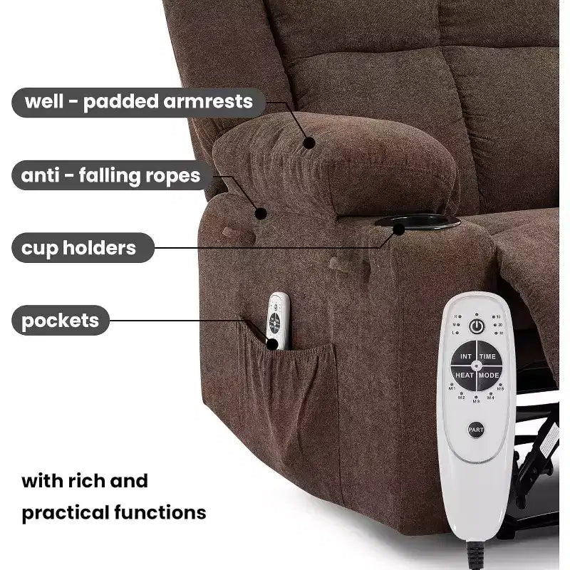 Fauteuil inclinable manuel avec massage par vibration et chauffage lombaire,Canapé simple avec poche latérale,Fauteuil à bascule avec porte-gobelet,Fauteuil inclinable pour chambre à coucher