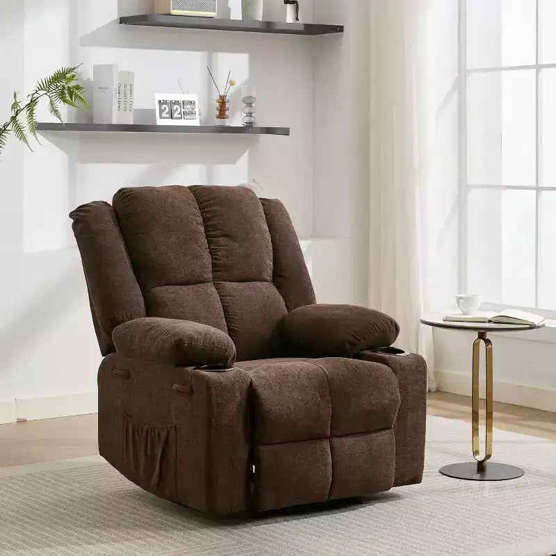 Fauteuil inclinable manuel avec massage par vibration et chauffage lombaire,Canapé simple avec poche latérale,Fauteuil à bascule avec porte-gobelet,Fauteuil inclinable pour chambre à coucher
