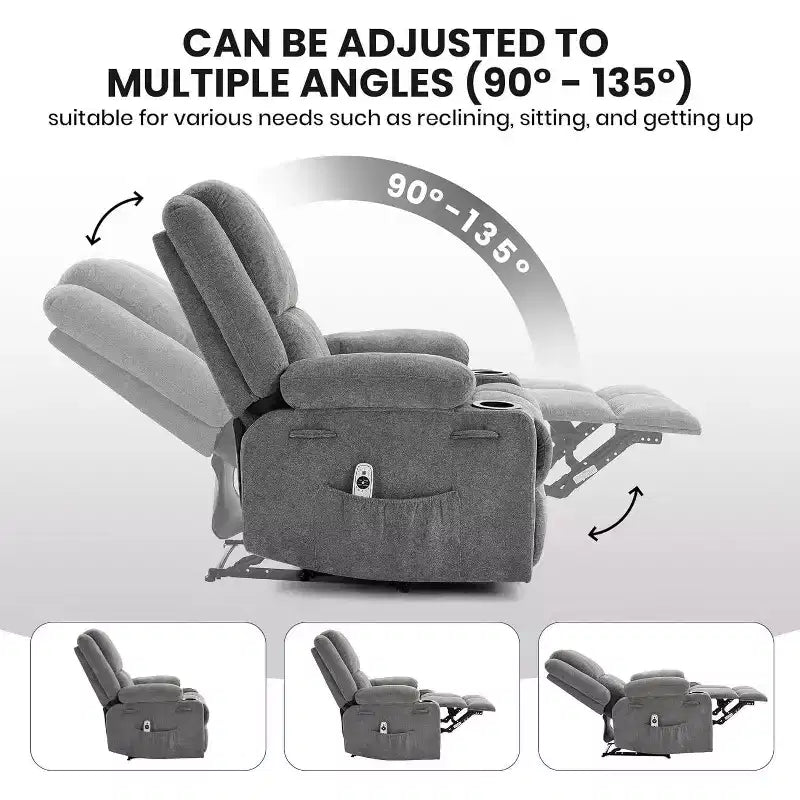 Fauteuil inclinable manuel avec massage par vibration et chauffage lombaire,Canapé simple avec poche latérale,Fauteuil à bascule avec porte-gobelet,Fauteuil inclinable pour chambre à coucher