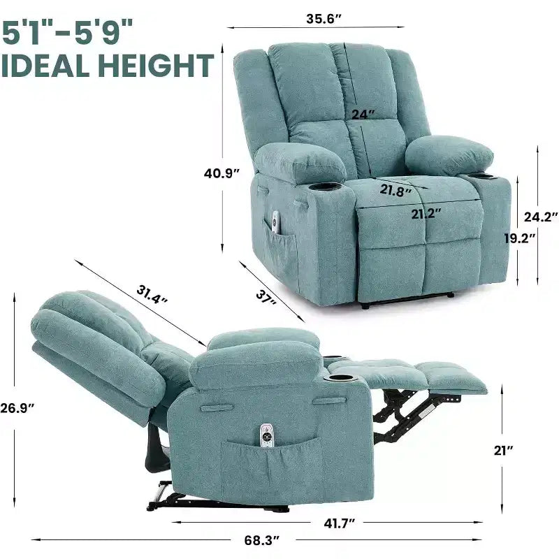 Fauteuil inclinable manuel avec massage par vibration et chauffage lombaire,Canapé simple avec poche latérale,Fauteuil à bascule avec porte-gobelet,Fauteuil inclinable pour chambre à coucher