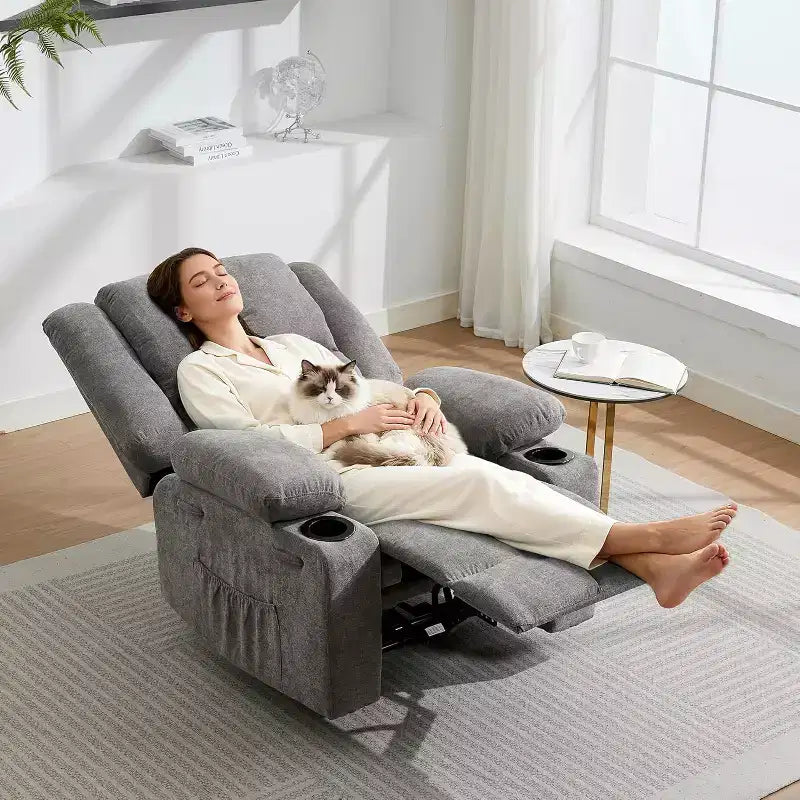 Fauteuil inclinable manuel avec massage par vibration et chauffage lombaire,Canapé simple avec poche latérale,Fauteuil à bascule avec porte-gobelet,Fauteuil inclinable pour chambre à coucher