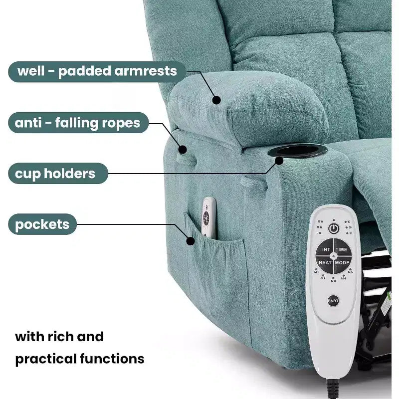 Fauteuil inclinable manuel avec massage par vibration et chauffage lombaire,Canapé simple avec poche latérale,Fauteuil à bascule avec porte-gobelet,Fauteuil inclinable pour chambre à coucher