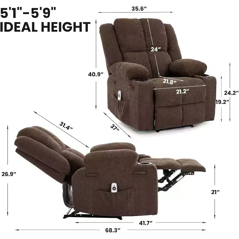 Fauteuil inclinable manuel avec massage par vibration et chauffage lombaire,Canapé simple avec poche latérale,Fauteuil à bascule avec porte-gobelet,Fauteuil inclinable pour chambre à coucher