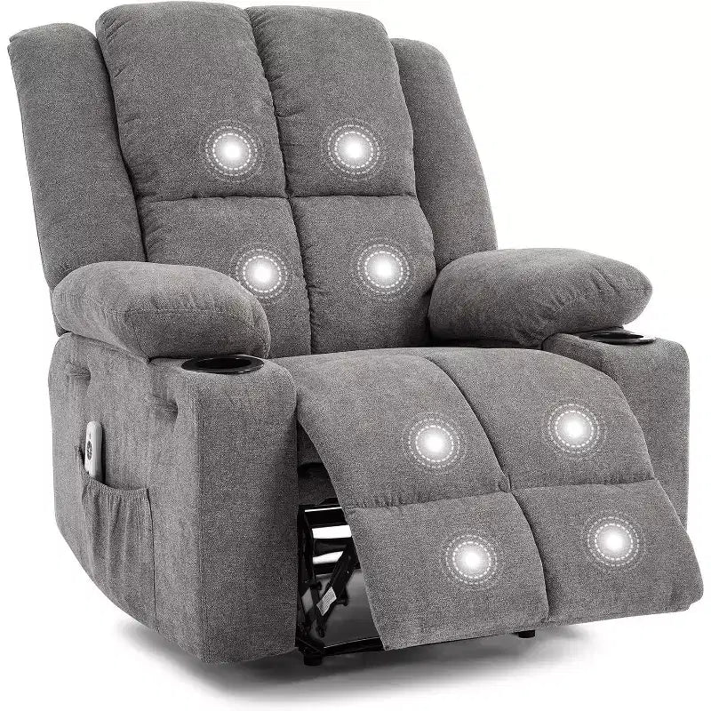 Fauteuil inclinable manuel avec massage par vibration et chauffage lombaire,Canapé simple avec poche latérale,Fauteuil à bascule avec porte-gobelet,Fauteuil inclinable pour chambre à coucher