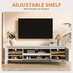 Meuble TV de ferme de 63 pouces avec armoire, meuble de divertissement pour téléviseurs jusqu'à 70 pouces, aucun assemblage requis, finition naturelle