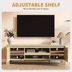 Meuble TV de ferme de 63 pouces avec armoire, meuble de divertissement pour téléviseurs jusqu'à 70 pouces, aucun assemblage requis, finition naturelle