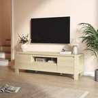 Meuble TV de ferme de 63 pouces avec armoire, meuble de divertissement pour téléviseurs jusqu'à 70 pouces, aucun assemblage requis, finition naturelle