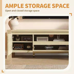 Meuble TV de ferme de 63 pouces avec armoire, meuble de divertissement pour téléviseurs jusqu'à 70 pouces, aucun assemblage requis, finition naturelle