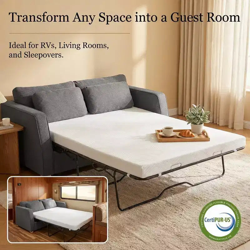 Matelas de remplacement pour canapé-lit en mousse à mémoire de forme 4" avec housse lavable, certifié CertiPUR-US