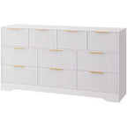 Commode cannelée à 10 tiroirs avec poignées dorées, organisateur de rangement long et moderne, rangement élégant pour chambre à coucher, salon, entrée