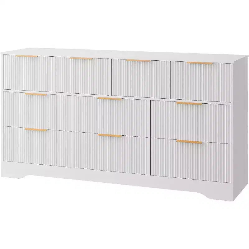 Commode cannelée à 10 tiroirs avec poignées dorées, organisateur de rangement long et moderne, rangement élégant pour chambre à coucher, salon, entrée