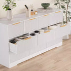 Commode cannelée à 10 tiroirs avec poignées dorées, organisateur de rangement long et moderne, rangement élégant pour chambre à coucher, salon, entrée