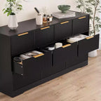 Commode cannelée à 10 tiroirs avec poignées dorées, organisateur de rangement long et moderne, rangement élégant pour chambre à coucher, salon, entrée