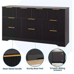 Commode cannelée à 10 tiroirs avec poignées dorées, organisateur de rangement long et moderne, rangement élégant pour chambre à coucher, salon, entrée