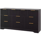Commode cannelée à 10 tiroirs avec poignées dorées, organisateur de rangement long et moderne, rangement élégant pour chambre à coucher, salon, entrée