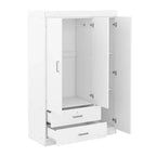 Armoire 3 portes avec miroir, 2 tiroirs, étagères de rangement et tringle à vêtements