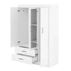 Armoire 3 portes avec miroir, 2 tiroirs, étagères de rangement et tringle à vêtements