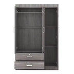 Armoire 3 portes avec miroir, 2 tiroirs, étagères de rangement et tringle à vêtements