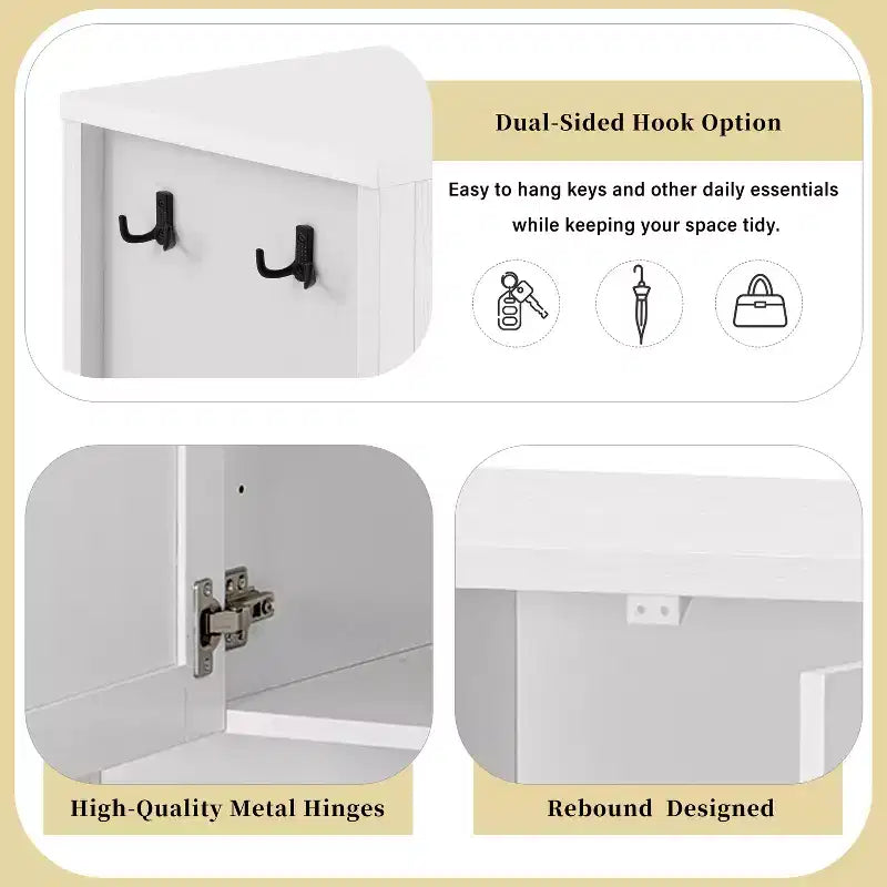 Buffet géométrique à 4 portes avec crochets doubles, étagères réglables et présentoir inférieur ouvert