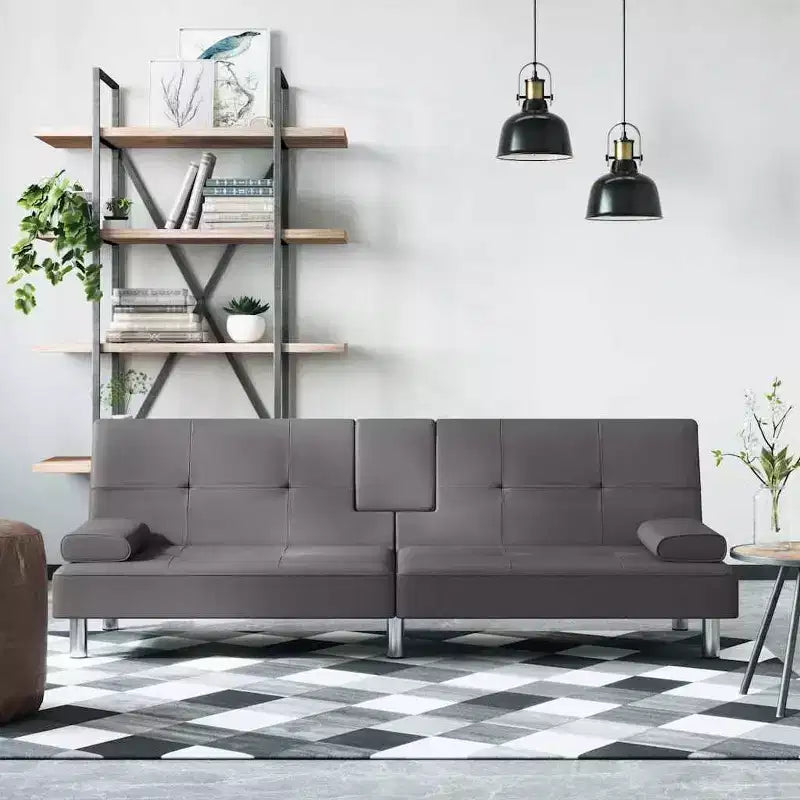 Canapé-lit pliable avec porte-gobelets en similicuir
