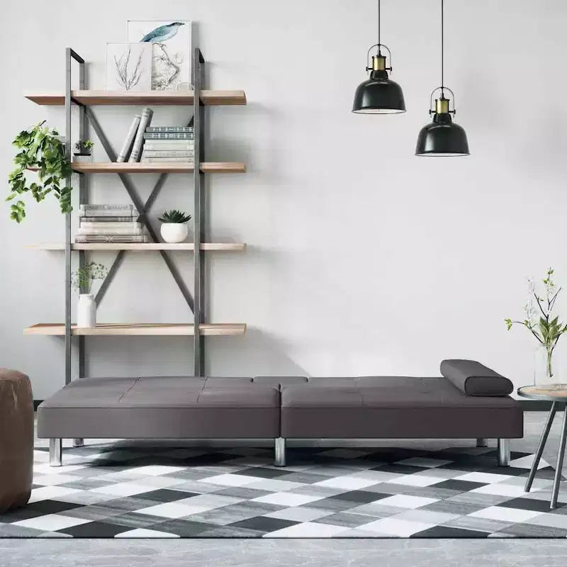 Canapé-lit pliable avec porte-gobelets en similicuir