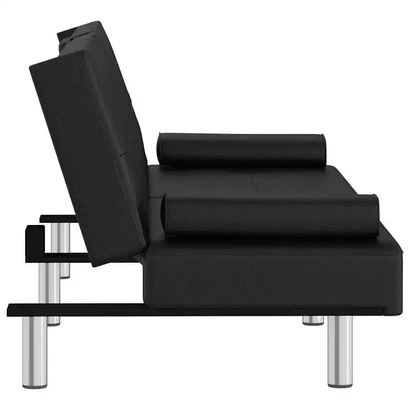Canapé-lit pliable avec porte-gobelets en similicuir