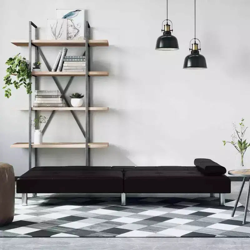 Canapé-lit pliable avec porte-gobelets en similicuir