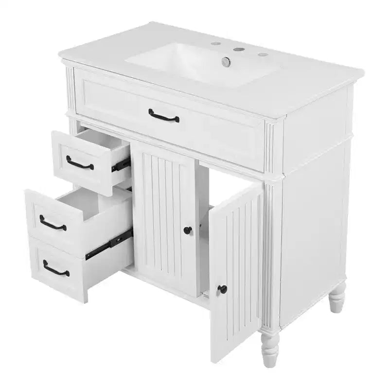 Meuble-lavabo de salle de bain 36 pouces, Meuble de rangement de salle de bain avec tiroirs, Meuble-lavabo simple