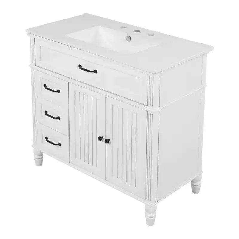 Meuble-lavabo de salle de bain 36 pouces, Meuble de rangement de salle de bain avec tiroirs, Meuble-lavabo simple
