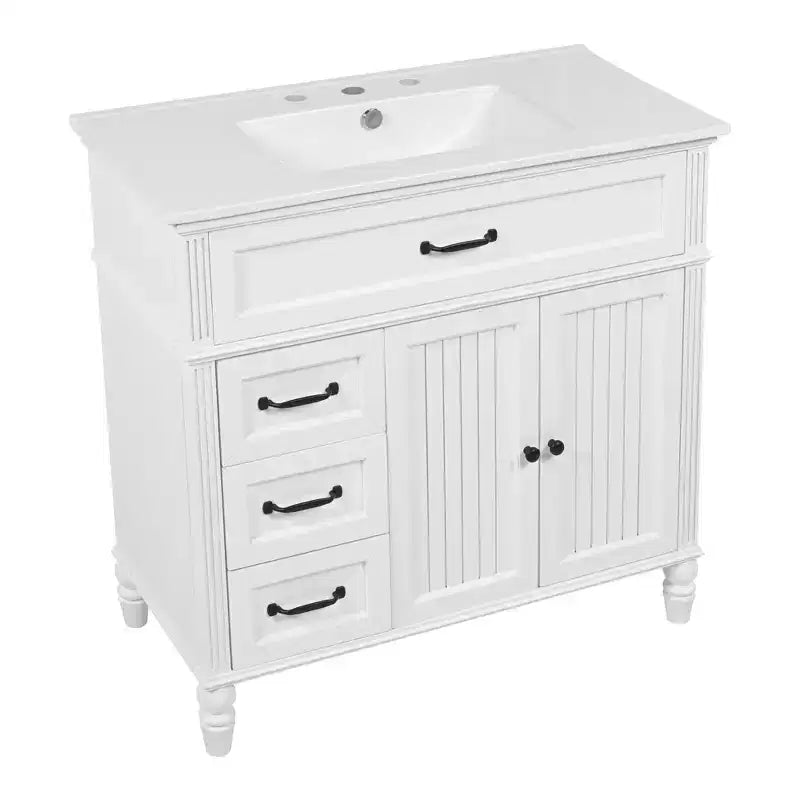 Meuble-lavabo de salle de bain 36 pouces, Meuble de rangement de salle de bain avec tiroirs, Meuble-lavabo simple