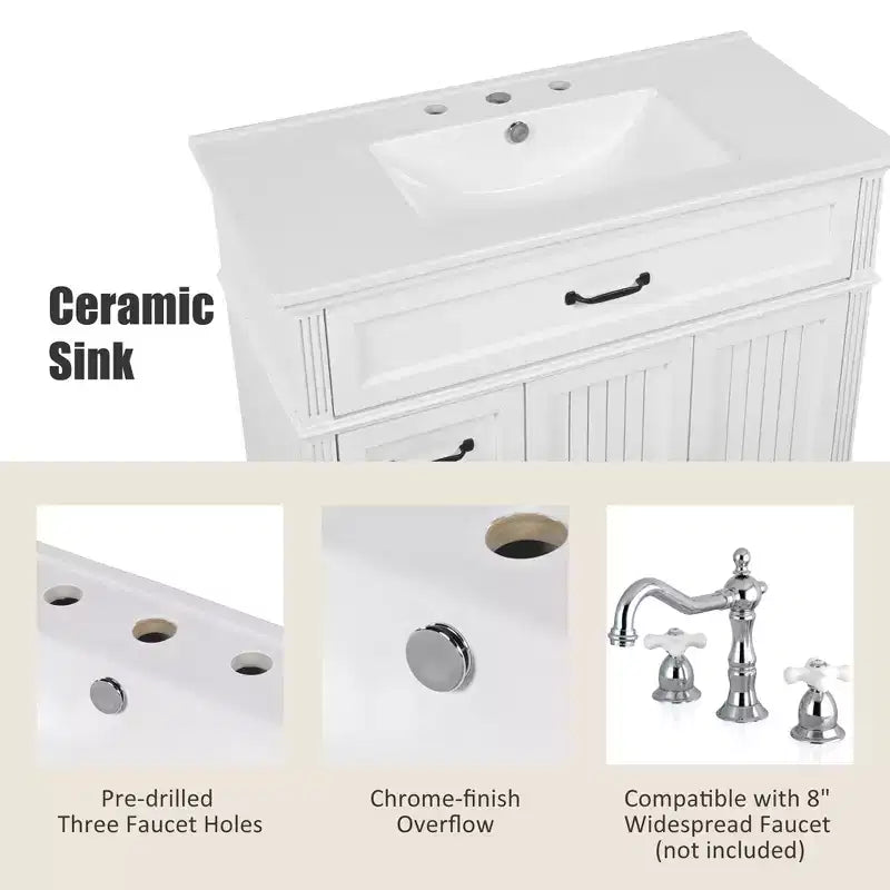 Meuble-lavabo de salle de bain 36 pouces, Meuble de rangement de salle de bain avec tiroirs, Meuble-lavabo simple