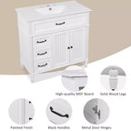 Meuble-lavabo de salle de bain 36 pouces, Meuble de rangement de salle de bain avec tiroirs, Meuble-lavabo simple