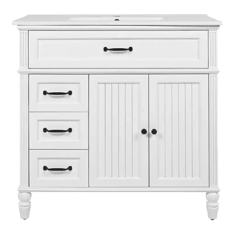 Meuble-lavabo de salle de bain 36 pouces, Meuble de rangement de salle de bain avec tiroirs, Meuble-lavabo simple