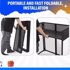 Cabine de façade de DJ portable, station de table de DJ pliable avec toile d'éclairage, cabine de stand avec pieds de façade d'événement DJ réglables pour fête, cadre en métal noir