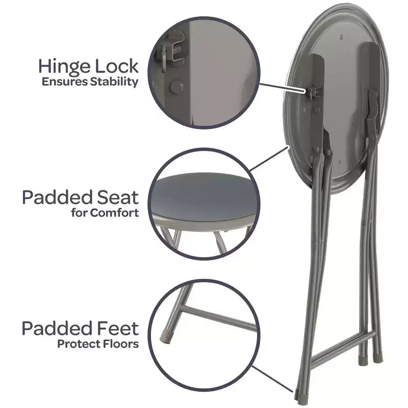 4 tabourets de bar pliants robustes de 45,7 cm avec capacité de 102 kg et sièges rembourrés pour dortoir, salle de jeux ou salle de loisirs