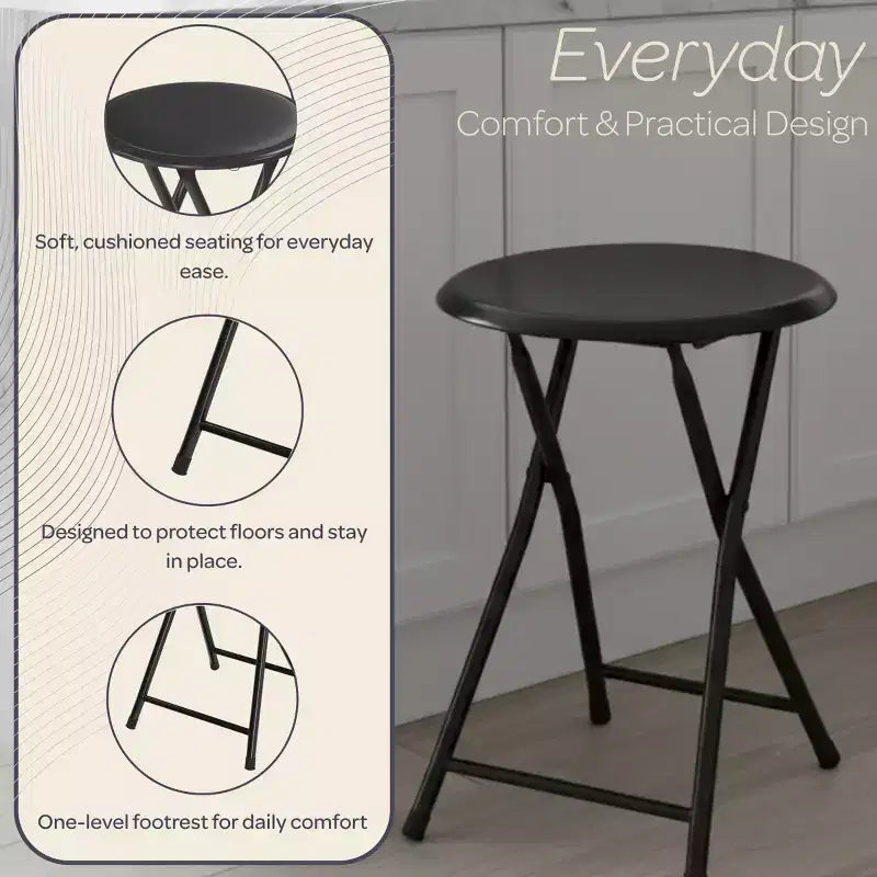4 tabourets de bar pliants robustes de 45,7 cm avec capacité de 102 kg et sièges rembourrés pour dortoir, salle de jeux ou salle de loisirs