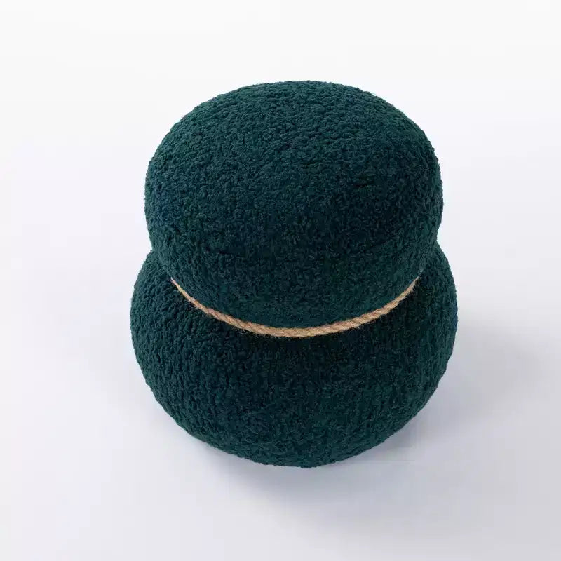 Pouf Bonhomme de Neige Rond, Mignon Tabouret Rembourré en Laine d'Agneau, Banc à Chaussures avec Cadre en Bois pour Salon, Chambre, Entrée