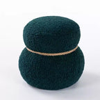 Pouf Bonhomme de Neige Rond, Mignon Tabouret Rembourré en Laine d'Agneau, Banc à Chaussures avec Cadre en Bois pour Salon, Chambre, Entrée