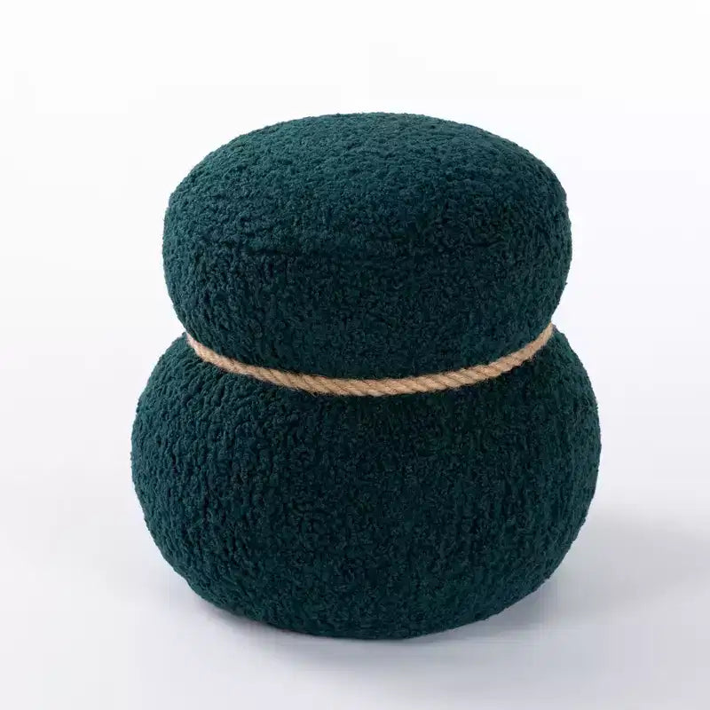 Pouf Bonhomme de Neige Rond, Mignon Tabouret Rembourré en Laine d'Agneau, Banc à Chaussures avec Cadre en Bois pour Salon, Chambre, Entrée