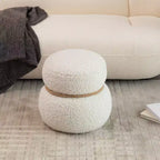 Pouf Bonhomme de Neige Rond, Mignon Tabouret Rembourré en Laine d'Agneau, Banc à Chaussures avec Cadre en Bois pour Salon, Chambre, Entrée