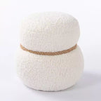 Pouf Bonhomme de Neige Rond, Mignon Tabouret Rembourré en Laine d'Agneau, Banc à Chaussures avec Cadre en Bois pour Salon, Chambre, Entrée
