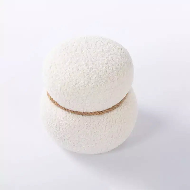 Pouf Bonhomme de Neige Rond, Mignon Tabouret Rembourré en Laine d'Agneau, Banc à Chaussures avec Cadre en Bois pour Salon, Chambre, Entrée