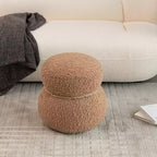 Pouf Bonhomme de Neige Rond, Mignon Tabouret Rembourré en Laine d'Agneau, Banc à Chaussures avec Cadre en Bois pour Salon, Chambre, Entrée