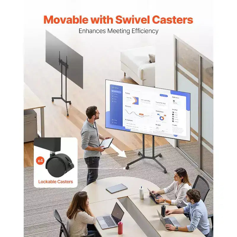 Meuble TV à roulettes pour écrans de 32 à 65 pouces, Chariot TV mobile réglable en hauteur avec roues, Support d'écran portable supportant 40 kg, VESA max 400x400