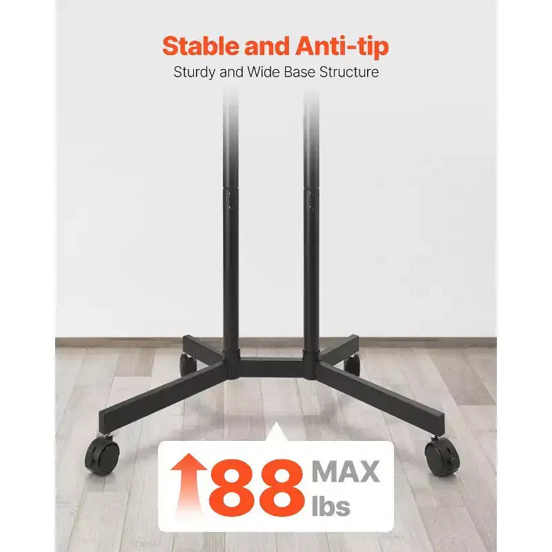 Meuble TV à roulettes pour écrans de 32 à 65 pouces, Chariot TV mobile réglable en hauteur avec roues, Support d'écran portable supportant 40 kg, VESA max 400x400
