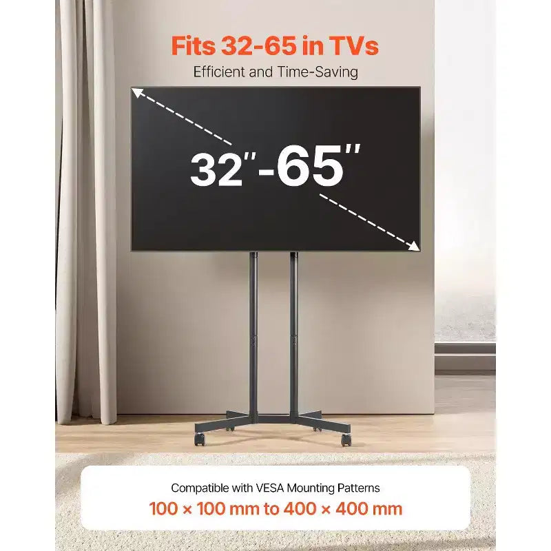 Meuble TV à roulettes pour écrans de 32 à 65 pouces, Chariot TV mobile réglable en hauteur avec roues, Support d'écran portable supportant 40 kg, VESA max 400x400