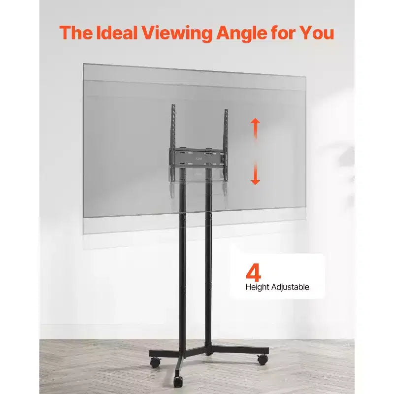 Meuble TV à roulettes pour écrans de 32 à 65 pouces, Chariot TV mobile réglable en hauteur avec roues, Support d'écran portable supportant 40 kg, VESA max 400x400