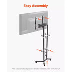 Meuble TV à roulettes pour écrans de 32 à 65 pouces, Chariot TV mobile réglable en hauteur avec roues, Support d'écran portable supportant 40 kg, VESA max 400x400