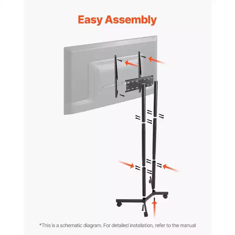 Meuble TV à roulettes pour écrans de 32 à 65 pouces, Chariot TV mobile réglable en hauteur avec roues, Support d'écran portable supportant 40 kg, VESA max 400x400