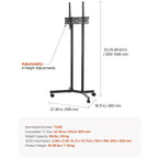 Meuble TV à roulettes pour écrans de 32 à 65 pouces, Chariot TV mobile réglable en hauteur avec roues, Support d'écran portable supportant 40 kg, VESA max 400x400